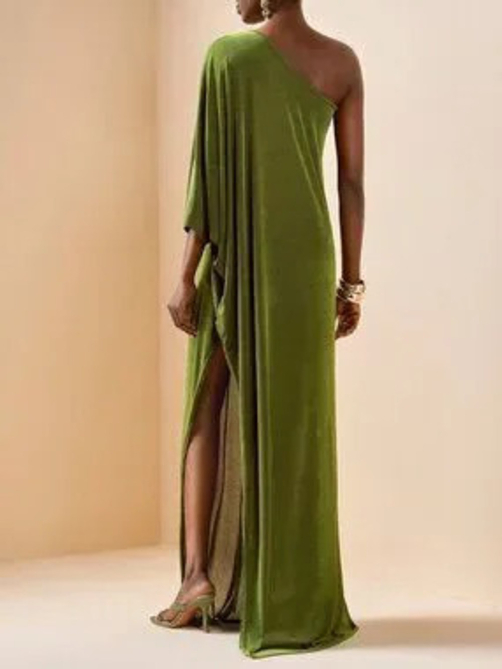ZARA Army Green Elegant Women's One-Shoulder Robe Beach Cover-Up